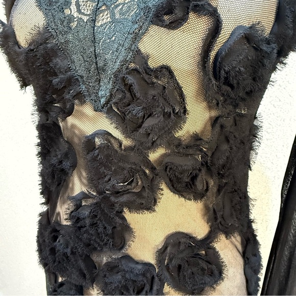 French Laundry by Neto Sheer Black Lace Top with 3D Floral Embellishments - Picture 15 of 16